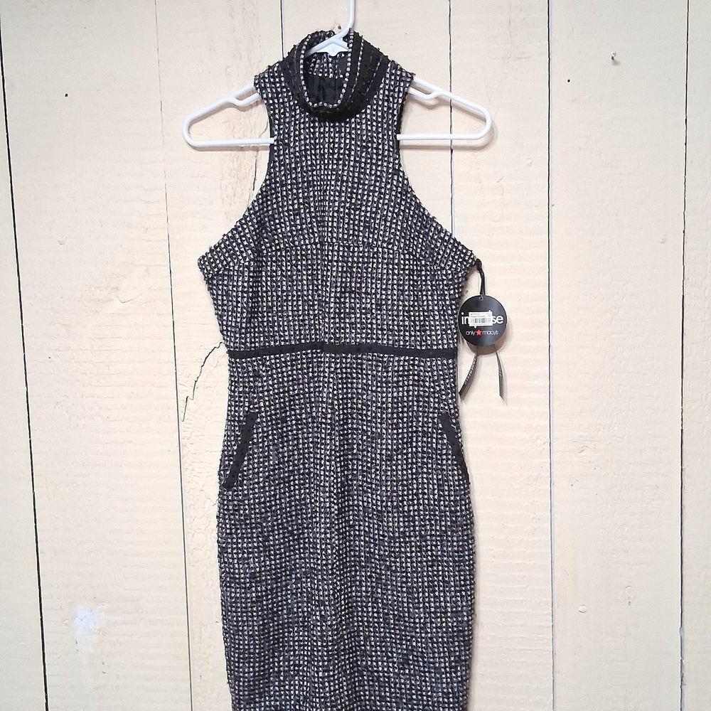 Karl Lagerfeld Black and White Textured Midi Dress